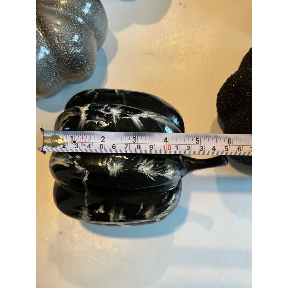 Black and Silver Decorative Pumpkins Set of 5 Glitter Marble Speckled Halloween - Picture 11 of 11